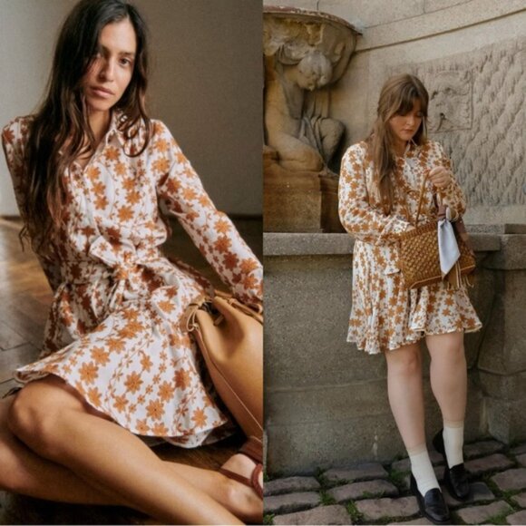 New Sezane Robe Sol Broderie Camel Size 10 - Picture 1 of 9